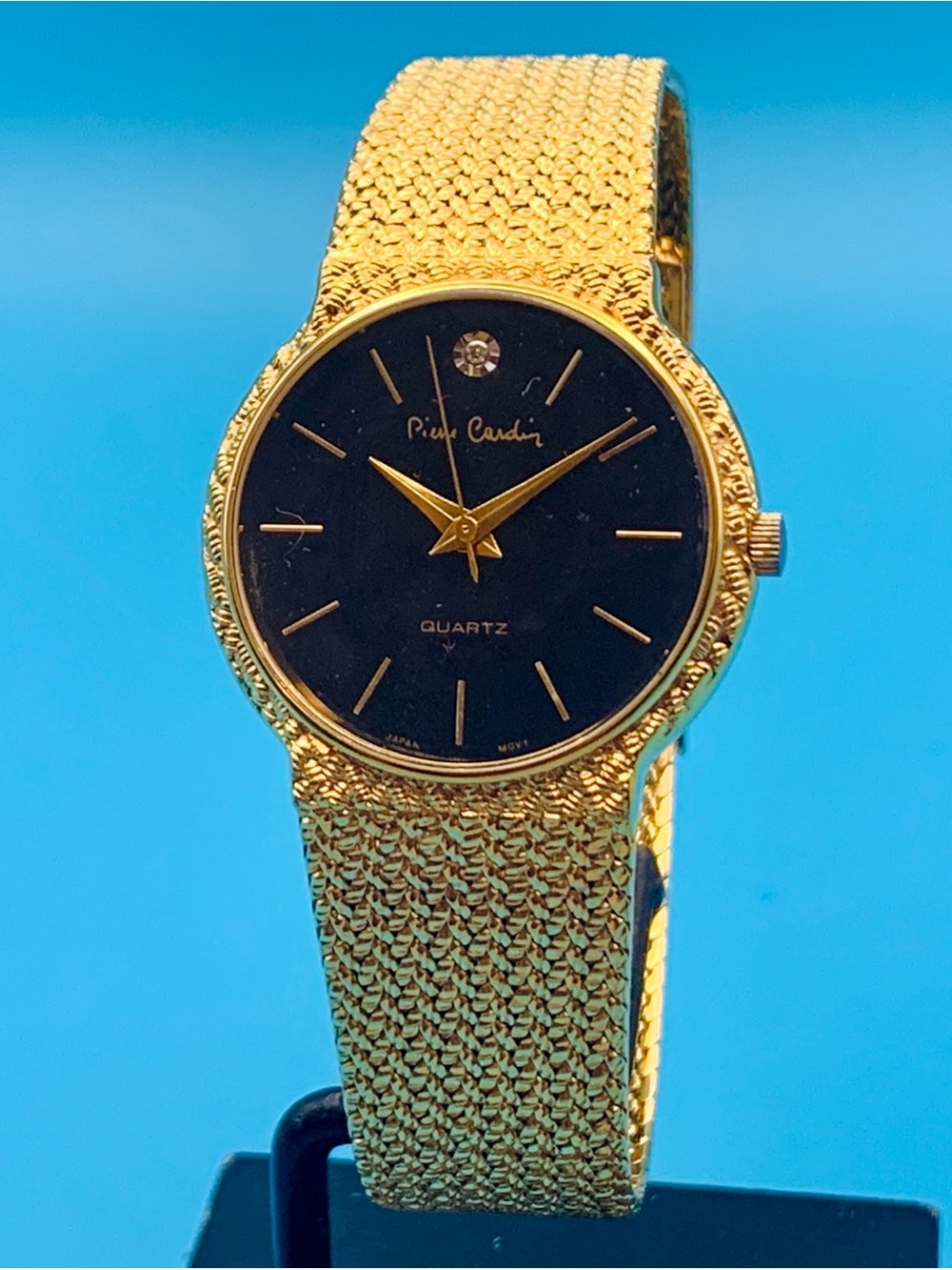 PIERRE CARDIN Men’s Vintage Diamond Accent Wristwatch Mesh Band Working New Batt